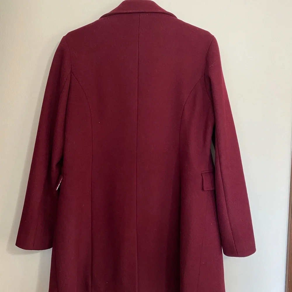 NWOT Haute Edition Double-Breasted Pea Coat with Notched Lapels in Wine - Picture 3 of 8